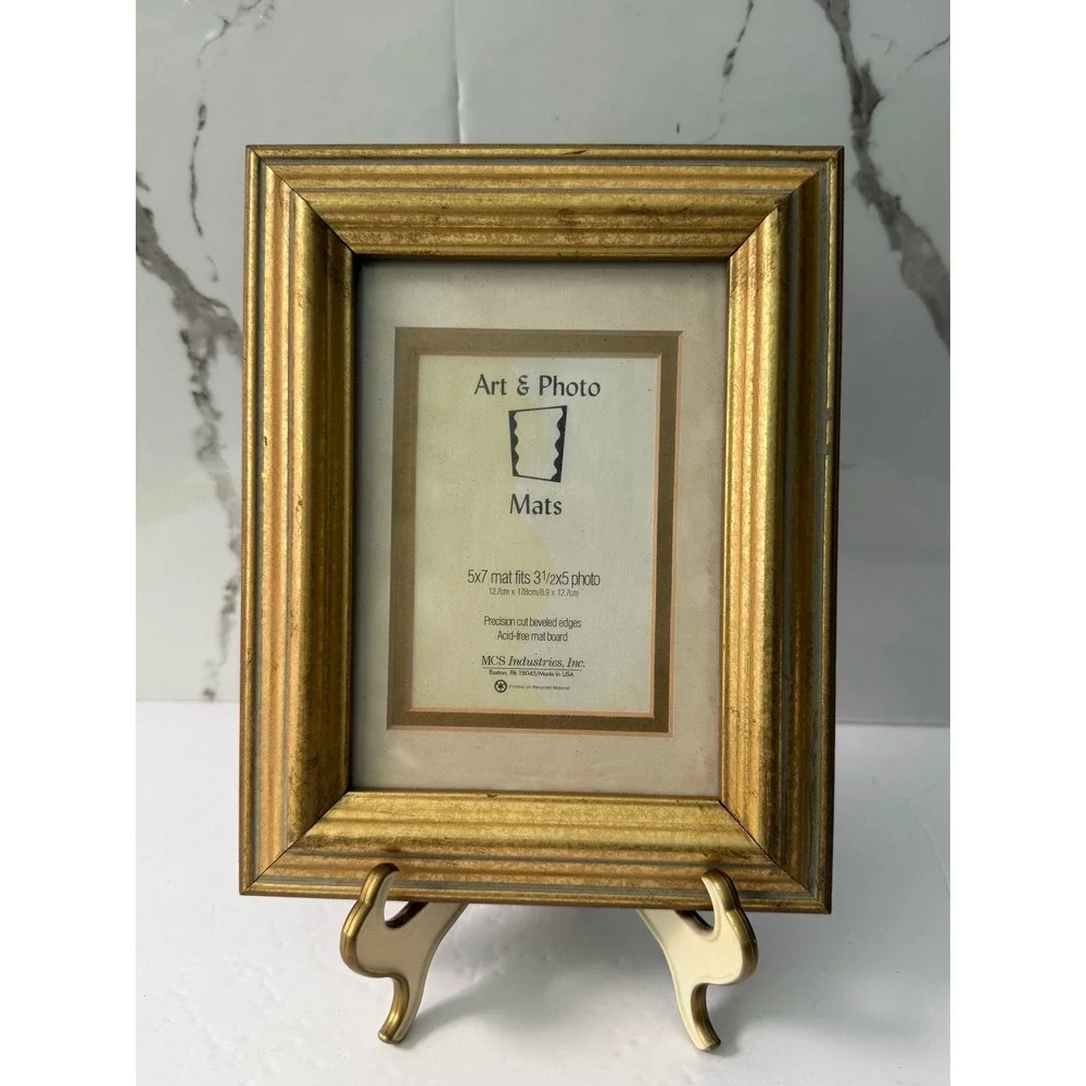 MCS Industries Gold Ribbed 5x7 Picture Frame with 3.5x5 Beveled Mat Tabletop